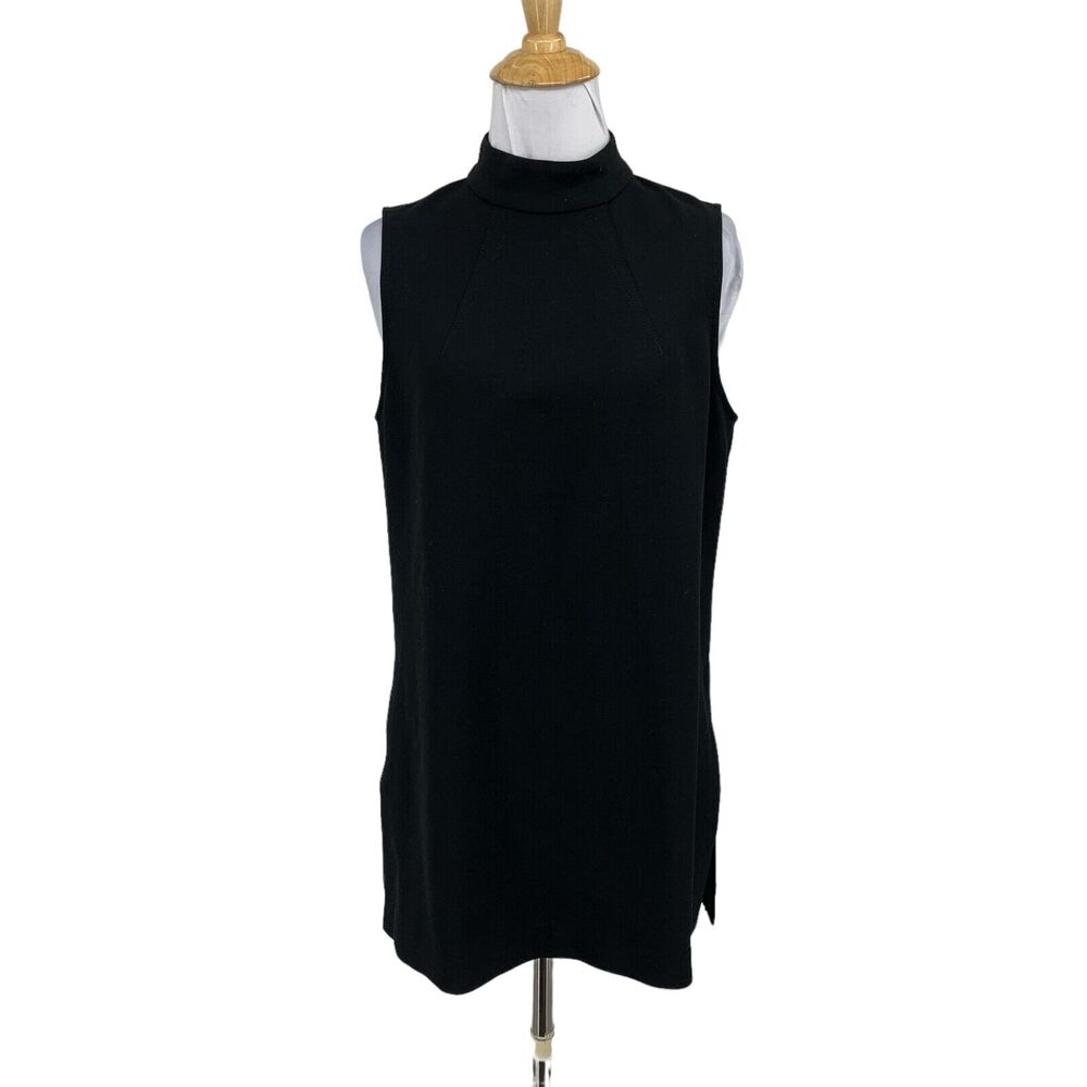 Trina Turk Top Womens 6 Black Mock Neck Side Splits Sleeveless‎ Back Zip Tunic